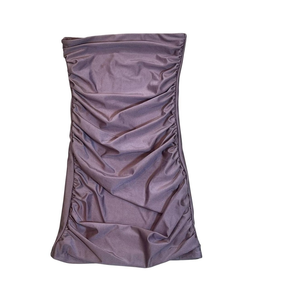Edikted Mauve Ruched Tube Mini Dress Strapless Bodycon Shimmer S15693 XS NEW